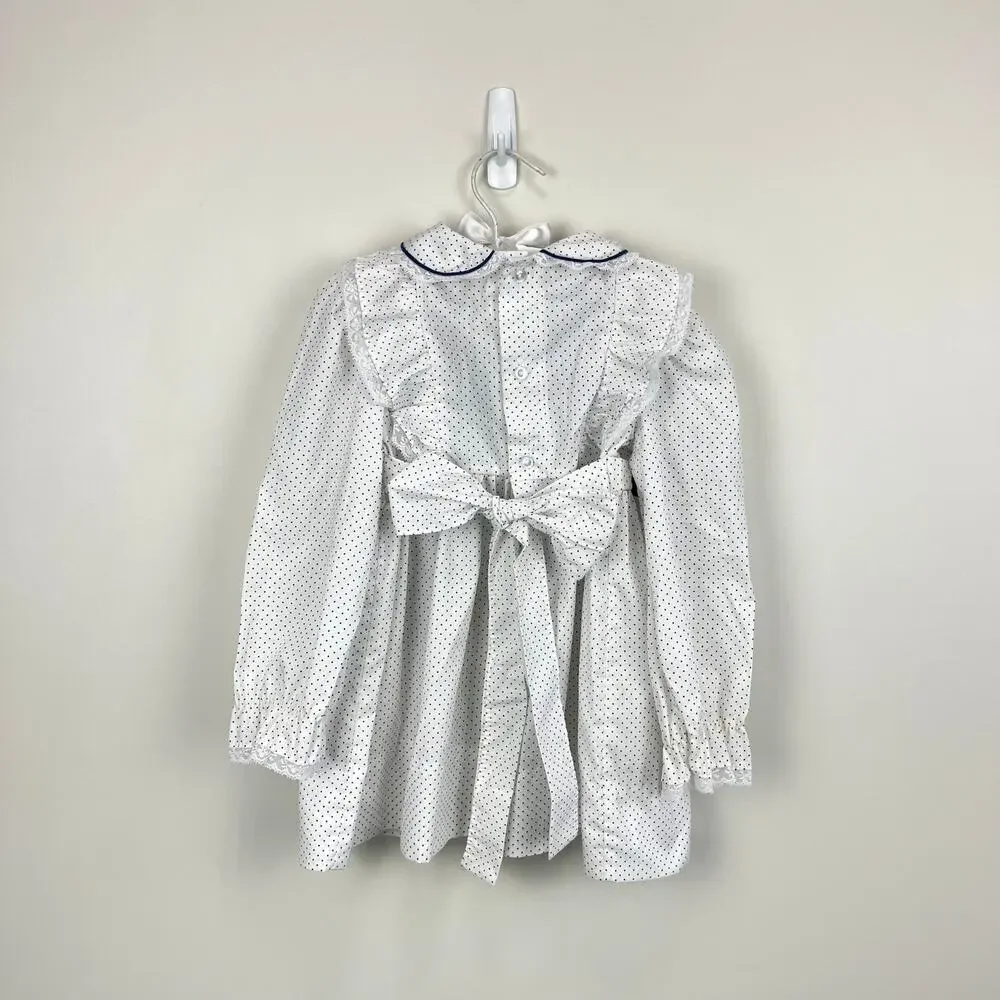 Vintage Polly Flinders Smocked White Ruffle Dress 3T